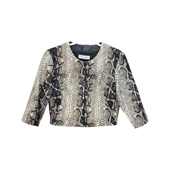 SUSAN BENDER Calf Hair Leather And Silk Python Snakeskin Print Crop Moto Jacket - Picture 2 of 16
